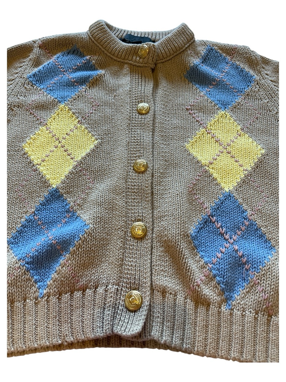 Zara Beige Argyle Knit Cardigan with Gold Buttons.
Size Medium - Picture 9 of 9